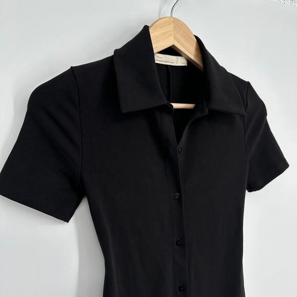 Oak + Fort Fitted Polo Romper Short Sleeve Black Oak Refined Bodysuit - Picture 7 of 11
